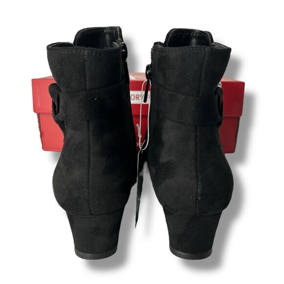 NEW Impo Suede Wedge Booties Size 7 Black Buckle Ankle Boot Comfort Heels - Picture 11 of 13
